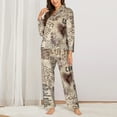 thumbnail image 3 of Kll Abstract Coffee Pattern With Letters Print Women'S Long Sleeve Pajamas With Pants Sleepwear Loungewear 2 Set-Small, 3 of 9
