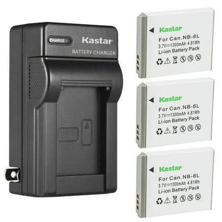 Kastar 3-Pack Battery and AC Wall Charger Replacement for Canon NB-6L NB-6LH Battery CB-2LY Charger Canon IXUS 85 IS IXUS 95 IS IXY Digital 25 IS Digital IXUS 200 IS Digital IXUS 210 Camera