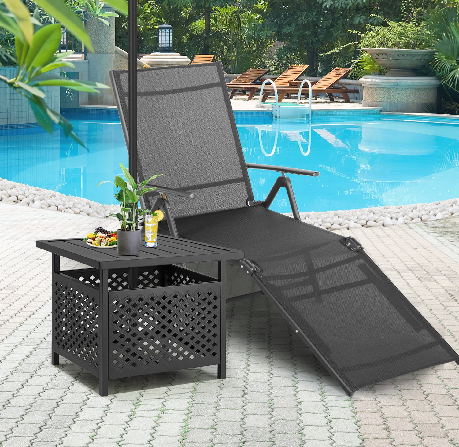 AECOJOY Patio Table Umbrella Base, Outdoor Metal Bistro Table Stand with Umbrella Hole