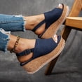thumbnail image 5 of Pandaie Womens Platform Wedge Sandals Leopard Cork Footbed Slingback Slip on Slides Open Toe Suede Summer Dressy Walking Shoes Dark Blue Size 8, 5 of 7