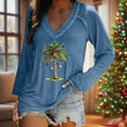 thumbnail image 6 of asdoklhq Christmas Mock Neck Tops for Women Ladies' Fashionable Casual Christmas Print Pullover Loose Long Sleeved V-neck Top Navy L, 6 of 6