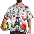 thumbnail image 4 of Eiffel Tower Valentine's Day Men's Short Sleeve Poplin Button Down Hawaiian Printed Summer Beach Shirt, Unisex, 4 of 6