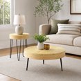 thumbnail image 2 of Set of 2 Solid Wood Round Coffee Table with Metal Legs, Farmhouse Nesting Coffee Table Center Table for Living Rooms,Natural, 2 of 8