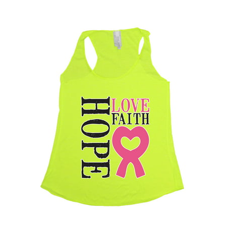 Women's Hope Love Faith Breast Cancer Awareness Tri Blend Tank NEON (Best Tri Suit For Large Breasts)