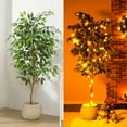 thumbnail image 3 of 5FT Artificial Ficus Tree with Natural Wood Trunk and Lifelike Leaves, Silk Fake Potted Tree with Wood Branches, Faux Tree for Office Home Decor, 3 of 12