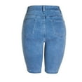 thumbnail image 3 of Women's Denim Shorts Summer Stretch Knee Length Solid Color Casual Short Jeans Mid Waist Comfy Bermuda Shorts, 3 of 8