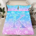 thumbnail image 2 of Homewish Kawaii Letter K Queen Sheet Sets for Girl, Cartoon Snowflake Monogrammed Flat Sheet, Merry Christmas Queen Fitted Sheet, Microfiber Bedroom Decor, 4pcs, 2 of 7