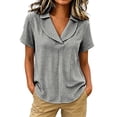thumbnail image 3 of VBVC Women's Gingham V Neck Short Sleeve Top , Ladies' Relaxed Fit Collared Blouse , Casual Summer Loose Tunic Shirt For Women, Black , XS-4XL, 3 of 6
