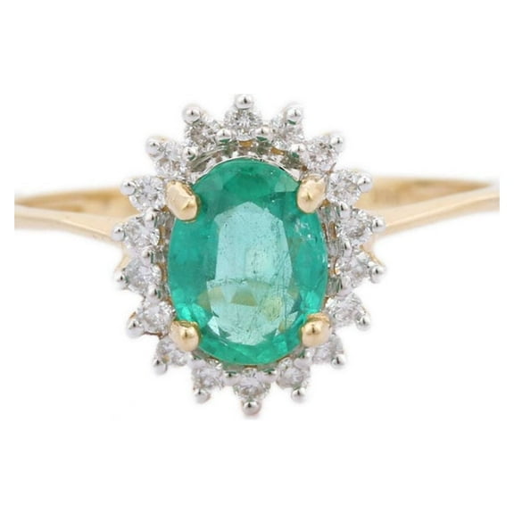 1.11 Cts Emerald and Diamond Stackable Flower Cluster Ring 14k Yellow Gold
