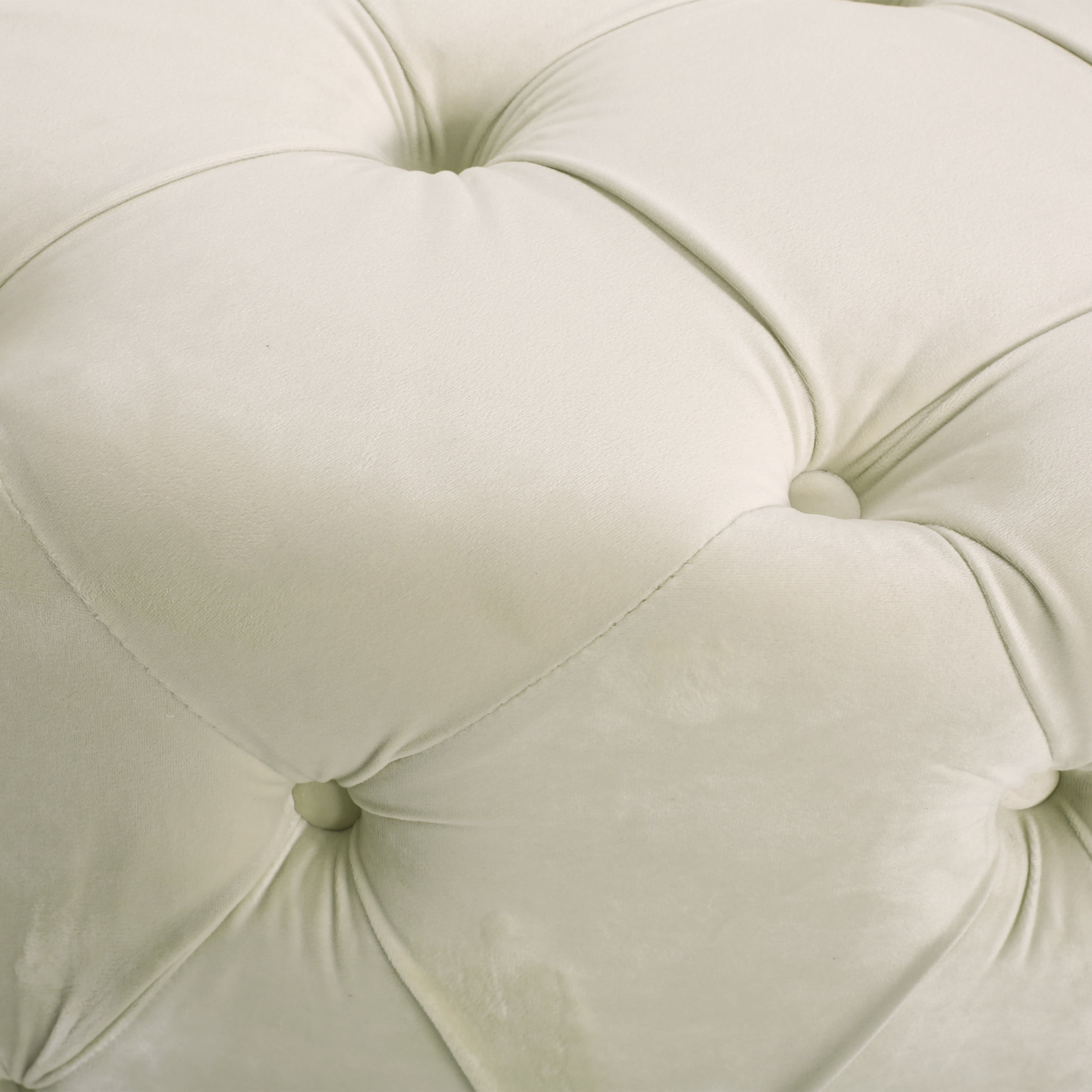 Noble House Vincent Modern Glam Round Tufted Velvet Ottoman, Beige