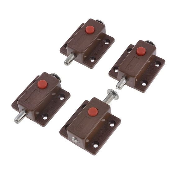 Unique Bargains Button Control Gate Cupboard Door Latch Lock Automatic  Bolt Brown 4pcs