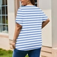 thumbnail image 5 of Uaswgudfs Women's Plus Size Short Sleeve Blouse with Arc Hem and Front Pockets - Lightweight Striped Top for Summer, 5 of 5