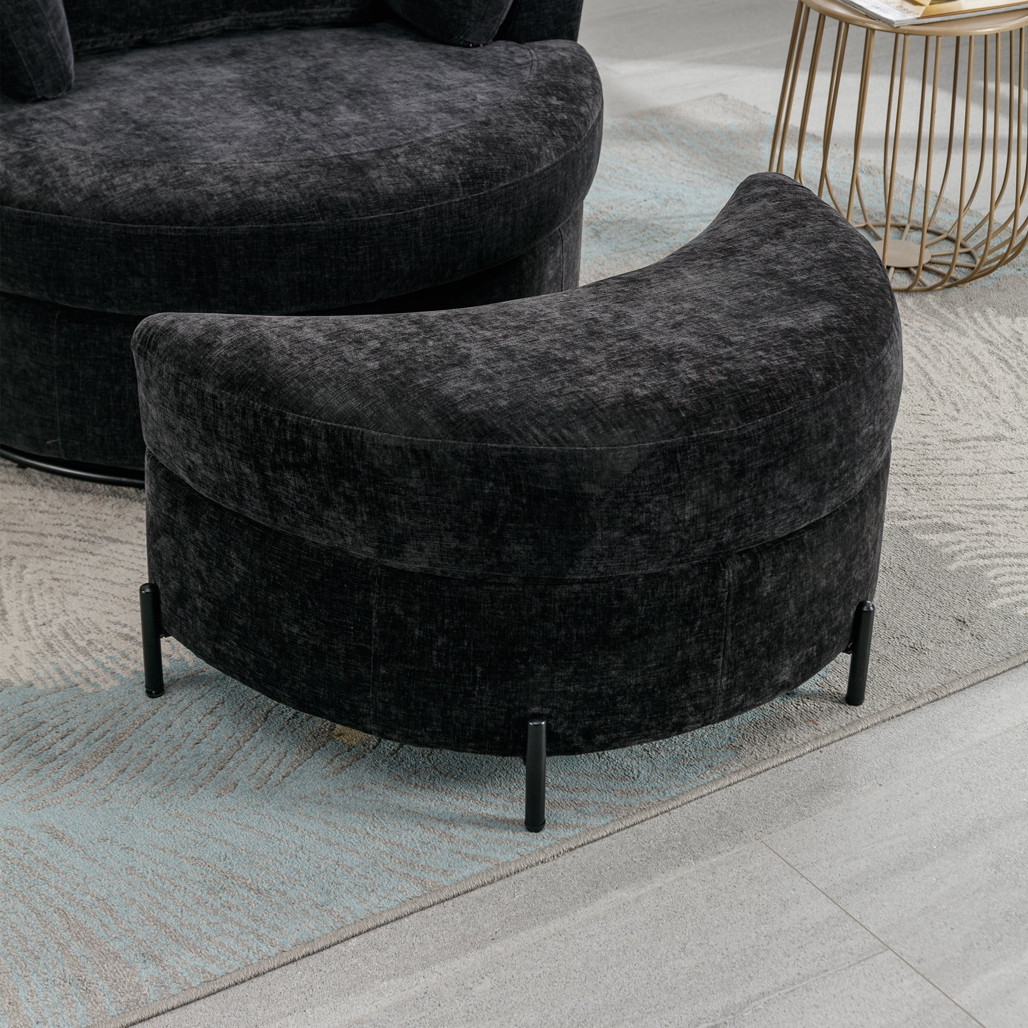 Aukfa 33" Storage Ottoman, Convertible Bench, Side Table for Living Room, Half Moon Shape, Black