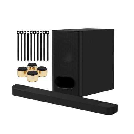 Sony BRAVIA Theater Bar 6 with 3.1.2 Amplifier Channels and Wireless Subwoofer Bundle - Dolby Atmos Soundbar System with Four Isolation Pads and Ten Hook and Loop Ties (17 Items)