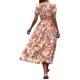thumbnail image 4 of VISgogo Vestido largo de verano para mujer, estilo bohemio Estampado floral Cuello redondo Puff Manga corta Cintura elástica Dobladillo ancho Falda de playa VISgogo moda, 4 of 5