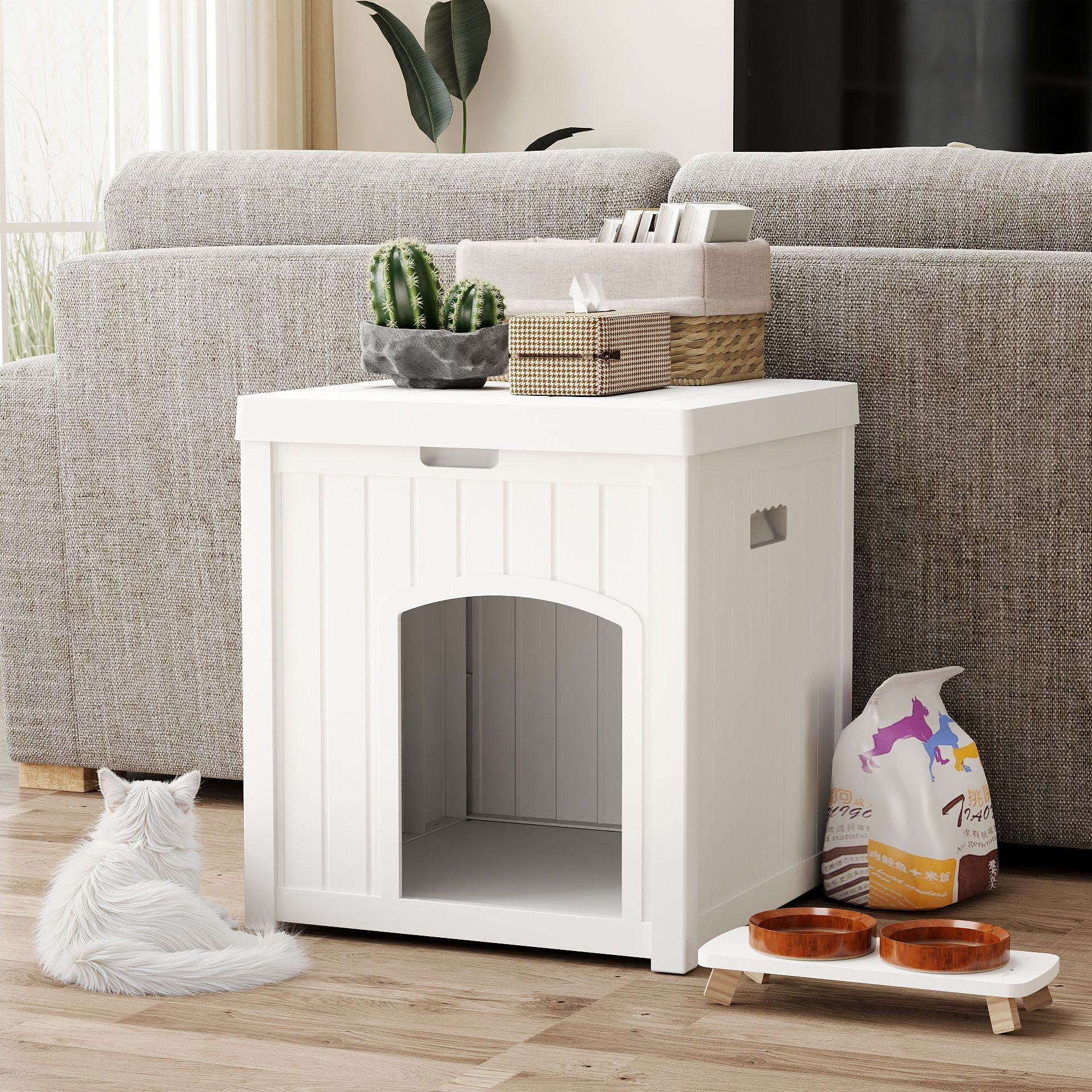 EHHLY Outdoor Cat House Waterproof, Outside Multiple Feral Cat Houses Weatherproof, Cat Litter Box Enclosure, Durable Resin Plastic, Brown