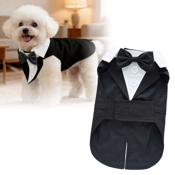 Elegant Dog Tuxedo With Bow Tie Formal Pet Suit With 2 Buttons For Wedding Parties And Special Occasions(Pure Black-S)
