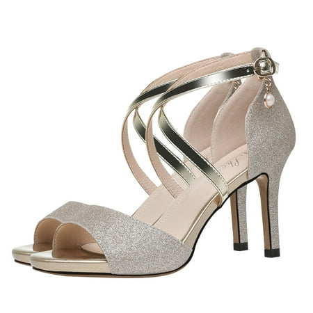 

Bestonzon Sandals Heel Toe High Sandal Shoes Open Heels Heeled Strappy Rhinestone Dress Peep Wedge Pump Footwear Shoe Fashionable