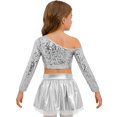 thumbnail image 6 of iiniim Girls Sparkly Latin Hip Hop Jazz Dance Outfit Long Sleeve Sequin Crop Top with Metallic Tutu Skirt Silver 12, 6 of 7