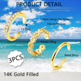 thumbnail image 2 of Anillos FIASASO chapados en oro de 14 quilates ajustables para mujer, 3 unidades, 2 of 7