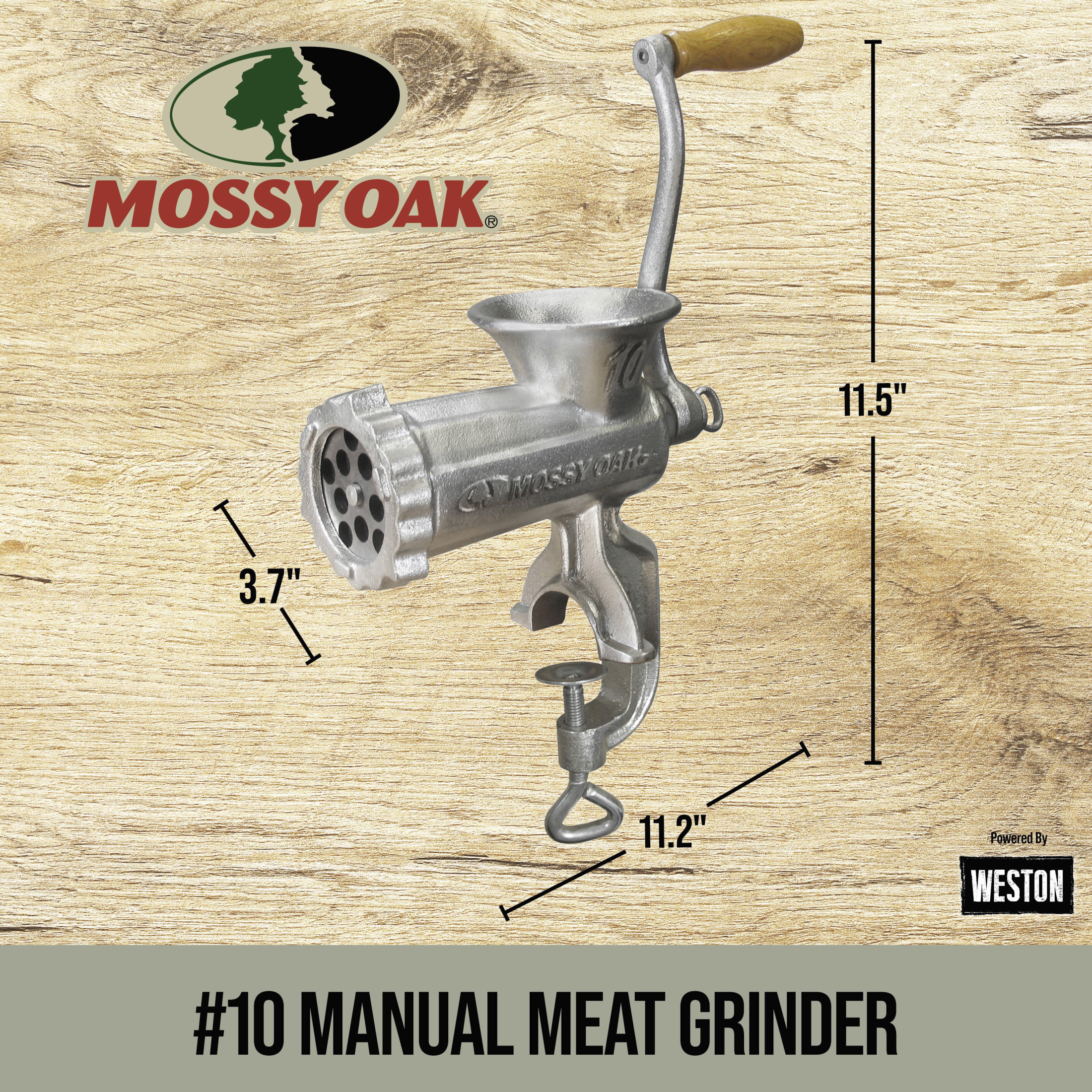 Mossy Oak Heavy-Duty Manual Meat Grinder & Sausage Stuffing Kit with 2 Grinding Plates and C-Clamp