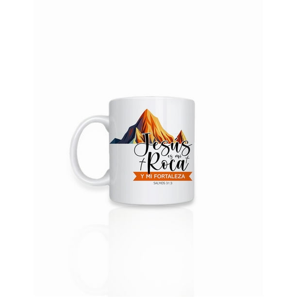 Taza de cerámica 443 ml. diseño divertido Jesus es mi roca y mi fortaleza salmos 31:3 regalo original