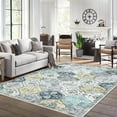 thumbnail image 3 of FairOnly 10'x13'Boho Vintage Floral Printed Machine Washable Rug for Living Room Bedroom Low Pile Stain Resistant Oriental Floor Area Rug for Kitchen Laundry,Blue Yellow, 3 of 7