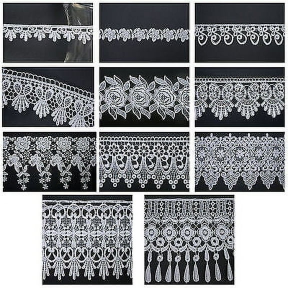 5/8" to 5 1/8" Wide White Floral Embroidery Venice Lace Guipure Trim by Yardage