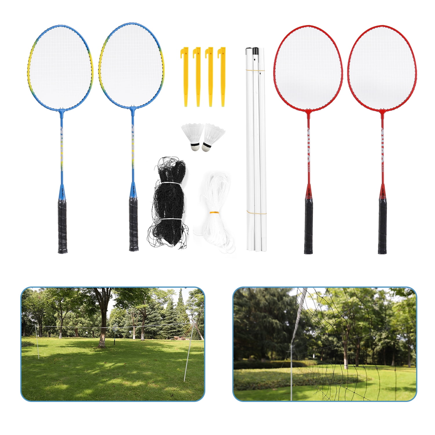 3 Shut Badminton Set Complete Outdoor Yard Game with 4 Racquets Net with Poles 