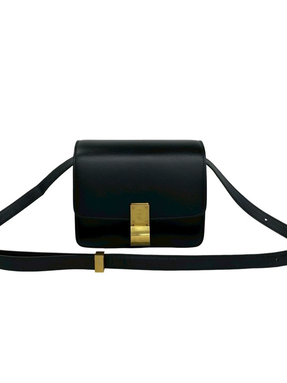 Pre-Owned CELINE Classic Box Leather Shoulder Bag, Semi-Shoulder Pouch, Black 212-2