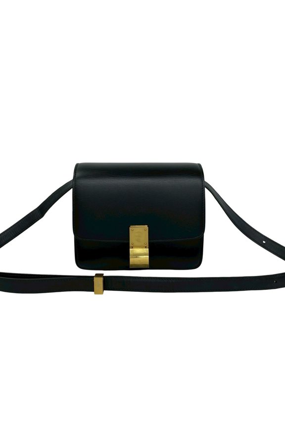 Pre-Owned CELINE Classic Box Leather Shoulder Bag, Semi-Shoulder Pouch, Black 212-2