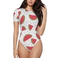 thumbnail image 2 of Goofa Hand Drawn Watermelon Printed Women Rash Guard Short Sleeve,Tummy control Swimsuit Surfing Swimsuit Bathing Suit One Piece Swimsuit UPF 50-Small, 2 of 9