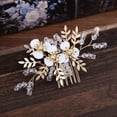 thumbnail image 3 of Ruanlalo Fashion Rhinestone Leaf Flower Women Bridal Comb Wedding Party Hairpin Headwear Golden, 3 of 5