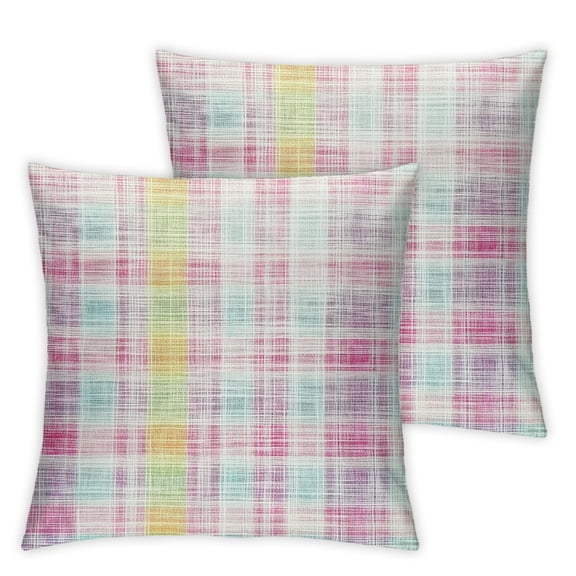 Spring Plaid Easter Pillow Covers Set of 2 Colorful Pink Blue Pastel Buffalo Plaid Holiday Print Decorative Outdoor Pillowcases Farmhouse Seasonal Throw Cushion Case Couch Sofa Bed Decor