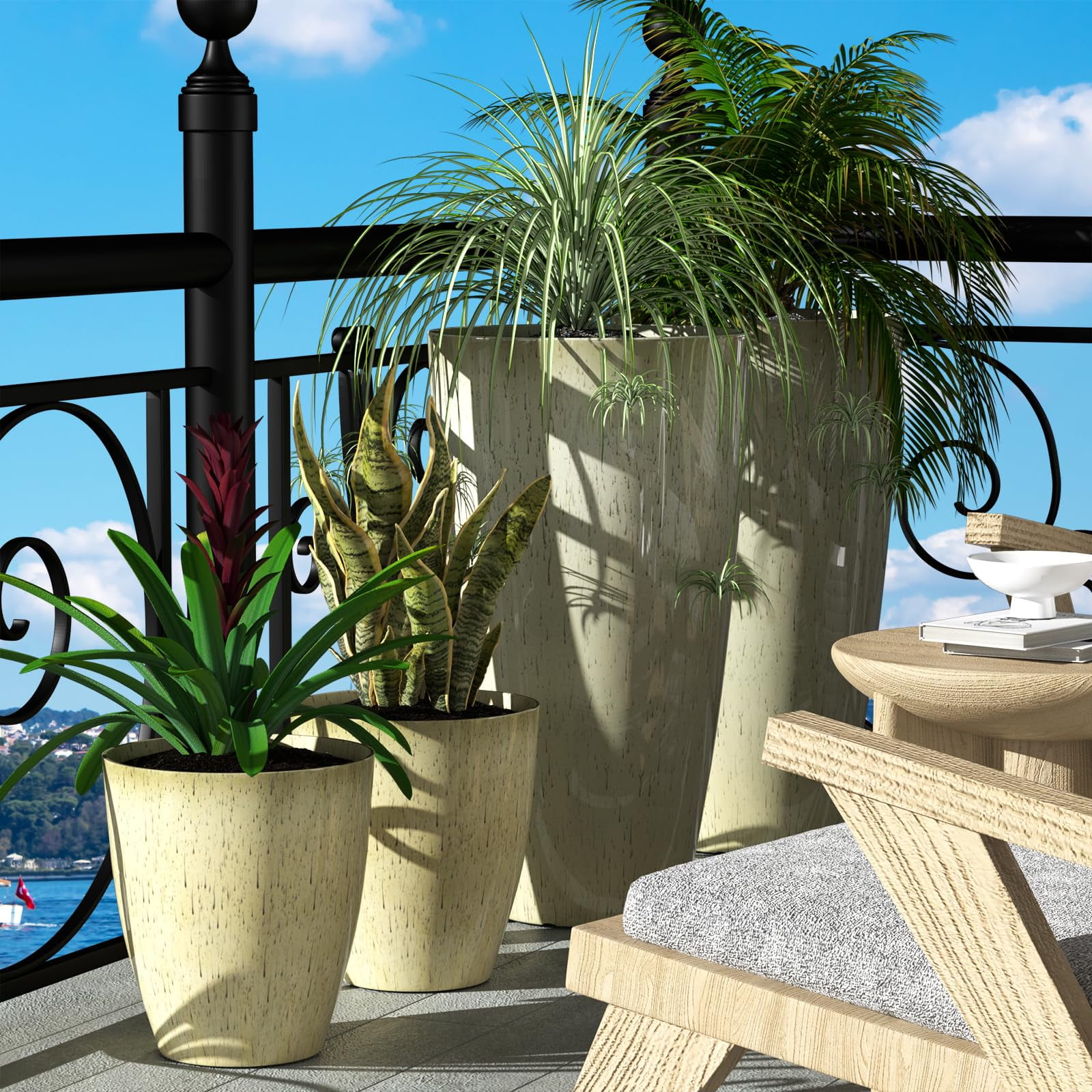 Plant Pots Set of 2 Pack,10 Inch Plant Pot for Indoor,Planter with Drainage Hole,Flower Pots Modern Round Planters for Outdoor Garden Home,Beige