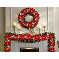 thumbnail image 7 of Morttic 2Pcs 6.5Ft Lighted Poinsettia Christmas Garland with Red Berries and Holly Leaves, Pre-Lit Velvet Artificial Poinsettia Garland for Christmas Decoration, Battery Operated, 7 of 7