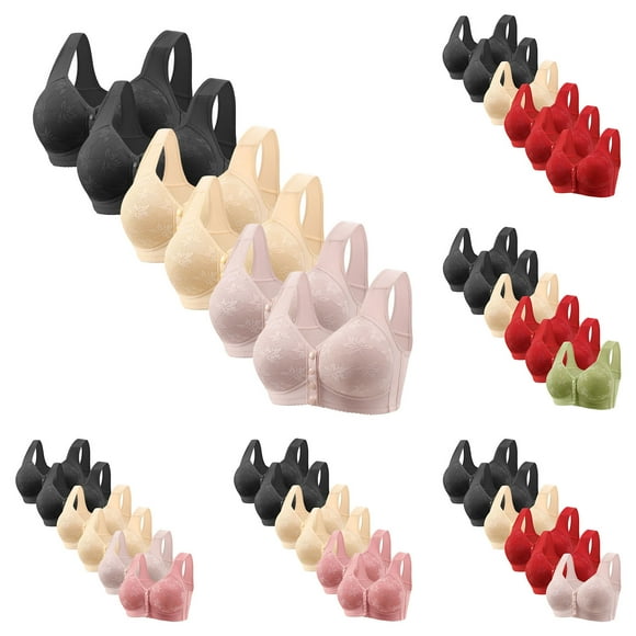 Meichang 6 Pack Daisy Bras for Older Women Plus Size Full Coverage Front Snap Bra Wireless Push Up Lace Bras Plus Size Comfortable No Underwire Bralettes