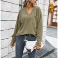 thumbnail image 2 of Suéter De Invierno, Lavar A Máquina Blusa De Mujer Cuello En V Transpirable Color Puro Con Bolsillo Para Oficina ANGGREK Otros, 2 of 8