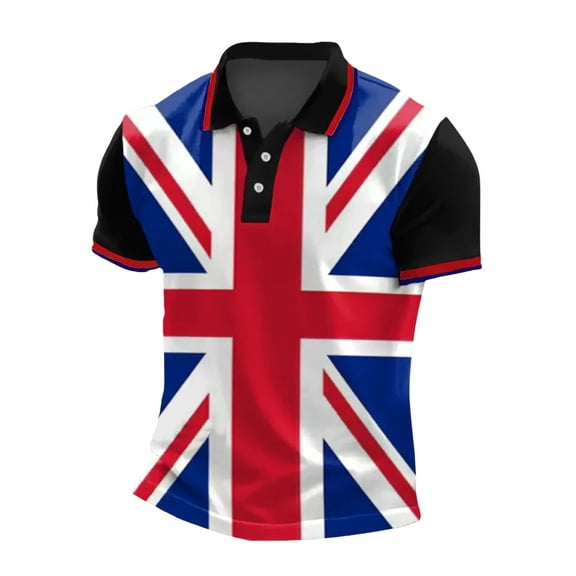 XIAOCHA Mens T Shirt British Themed Union Jack Graphic Short Sleeve Sporty Casual Polo Shirt