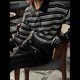 thumbnail image 5 of Camisa de Rayas para Mujer, Larga, Color Block, Cuello con Muescas, Camiseta de Verano Negro S, 5 of 10