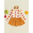 thumbnail image 4 of Musuos Baby Girls Halloween Romper Dress 0-18Months Flying Sleeve Crew Neck Pumpkin Print Jumpsuit with Headband Fall Cute Bodysuit, 4 of 9