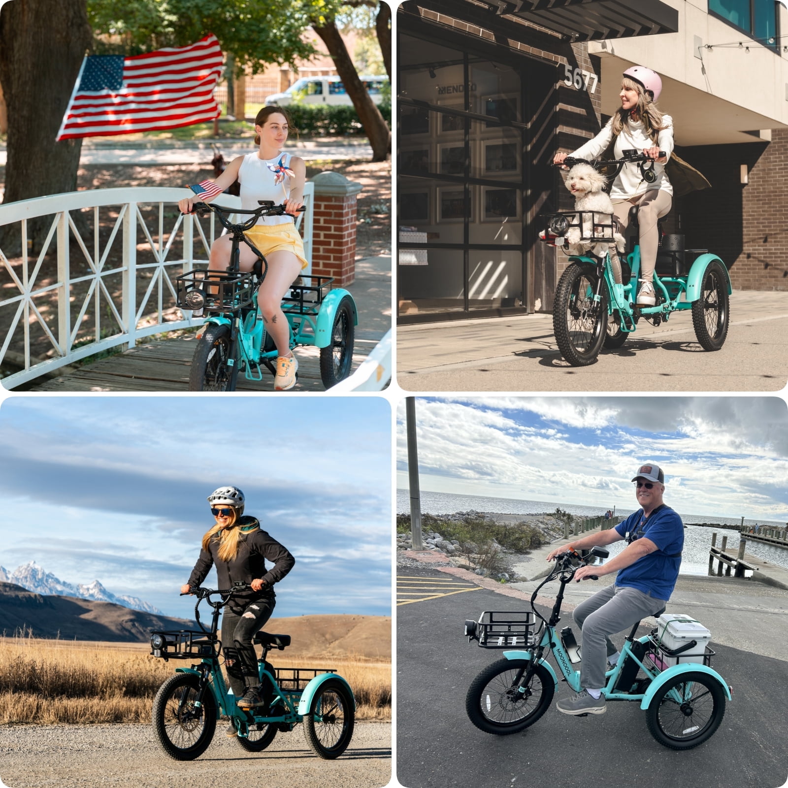 MOONCOOL TK1 Folding Electric Tricycle for Adults,48V 14.5Ah Removable battery, Peak 1000W Motor, 20" Fat Tire Step-Thru 3 Wheel Electric Bicycle W/ Mirrows Kit