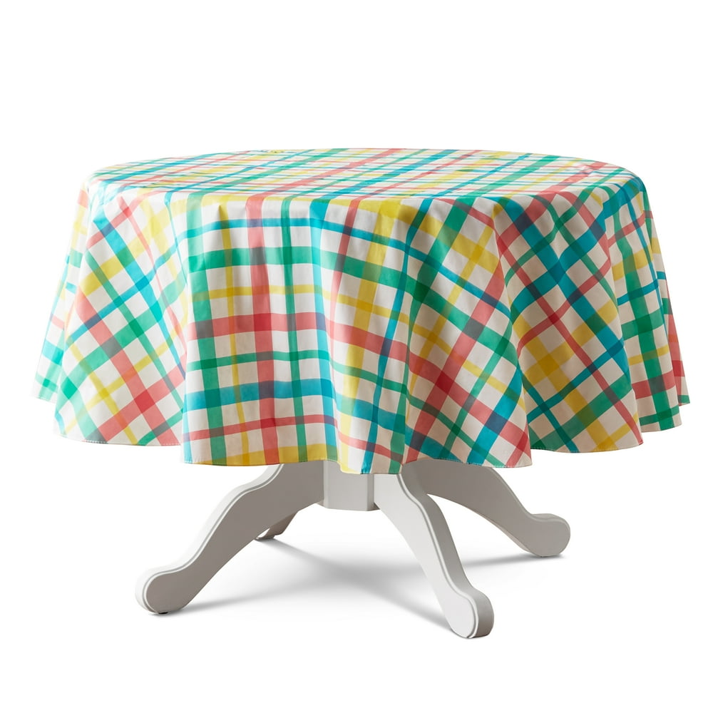 Way to Celebrate Easter Plaid Vinyl Tablecloth, 70" Round