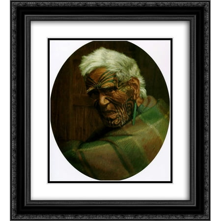 104 Matt - Charles Goldie 2x Matted 20x24 Black Ornate Framed Art Print 'A centenarian, Aperahama, aged 104'