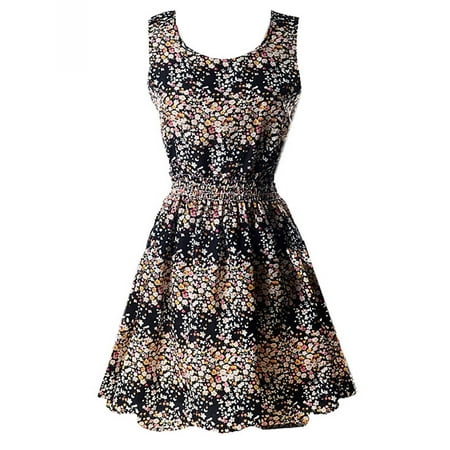Plaid And Floral Dress - Nicesee Fashion Women Sleeveless Retro Short Sundress Floral Plaid Stripe Dress