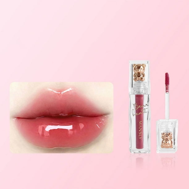 Esmalte labial espejo de 4 colores | Brillo hidratante de larga duración | Fácil extracción | Diseño de oso lindo | Textura suave | Tinte labial multicolor | Maquillaje hidratante | Paquete