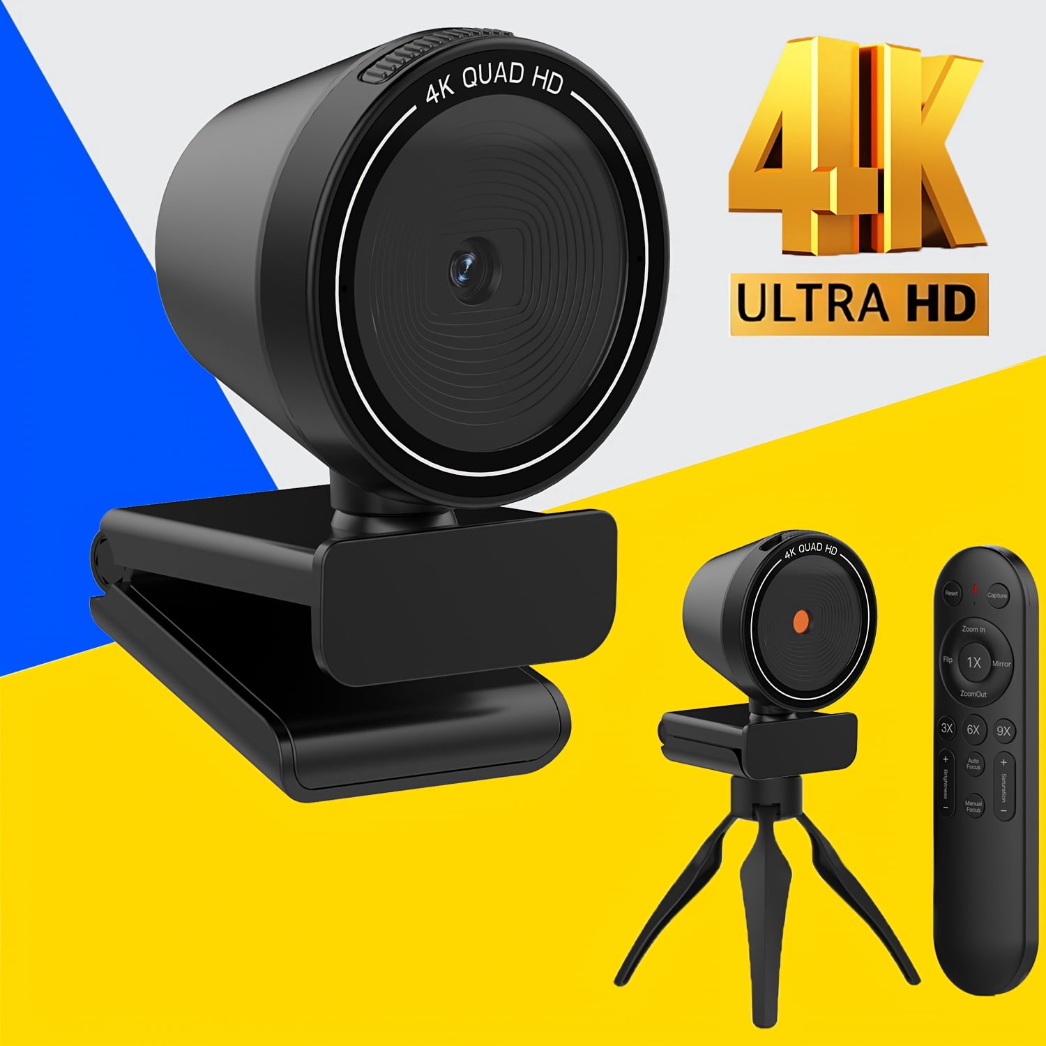 4K Ultra HD Webcam Of Pc, Auto/Manual Zoom, 9xZoom, Plug And Play, Built-in Privacy Cover, White Balance, Webcam with Microphone, 4K Webcam for PC/Laptop/Desktop, Video Calling, Conference