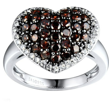 2.04 Carat T.G.W Brown and White CZ Sterling Silver Heart Ring, Size 7