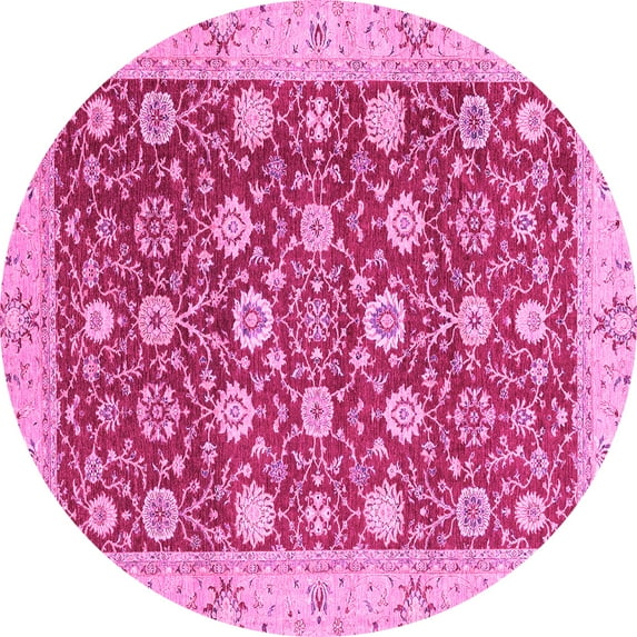 Ahgly Company Indoor Round Oriental Pink Traditional Area Rugs, 7' Round