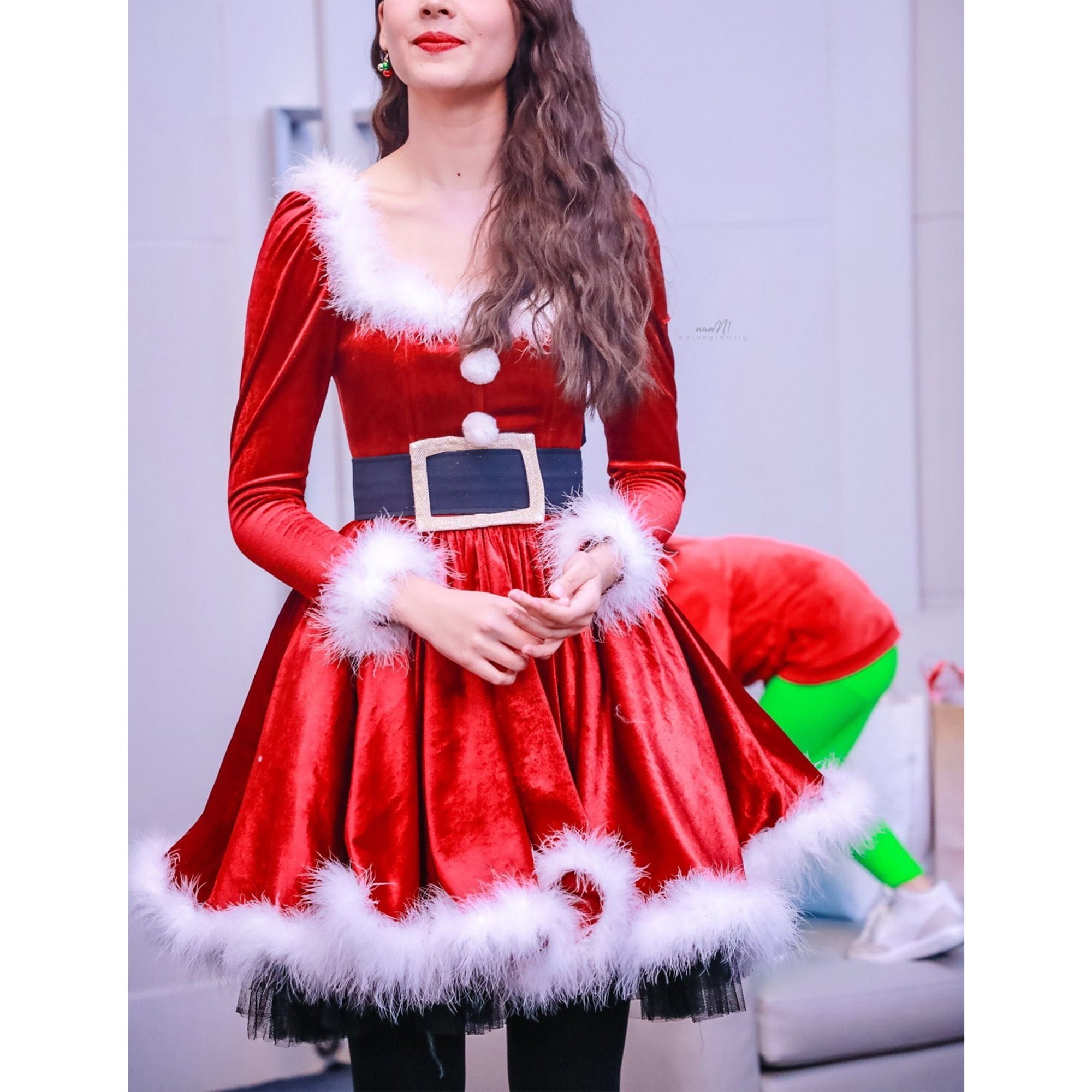 Gupgi Women Christmas Dress,Long Sleeve Plush Patchwork Pleated A-Line  Short Dress | Walmart Canada